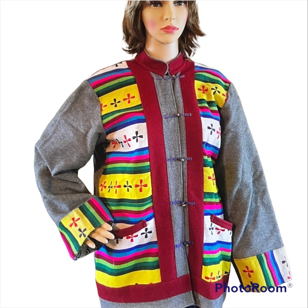 EUC Handmade Wool Multicolored Jacket size Large